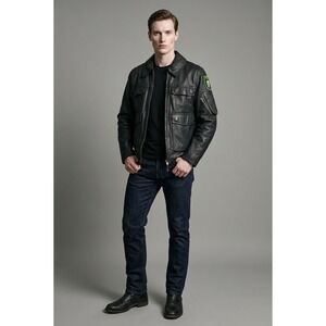 Beckumer Leder German Polizei‎ Leather Jacket Mens 36 Black Police Tactical 2006